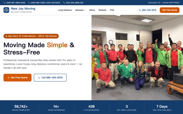 New Joy Moving website