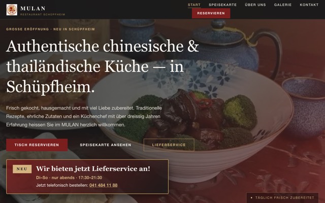 MULAN Restaurant Schüpfheim website