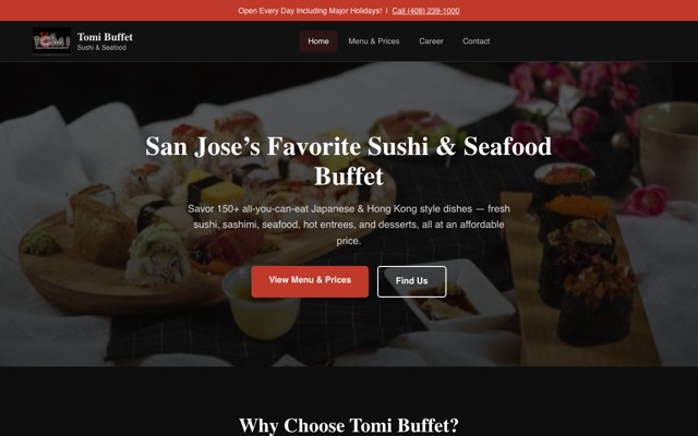 Tomi Sushi & Seafood Buffet website